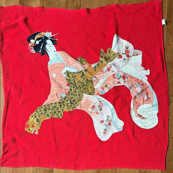 Other - Vintage Red Geisha Print Scarf/ wall Hanging